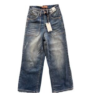 NWT JUDY BLUE Jeans Womens 0/25 High‎ Waist Utility Pocket Wide Crop Leg 88904